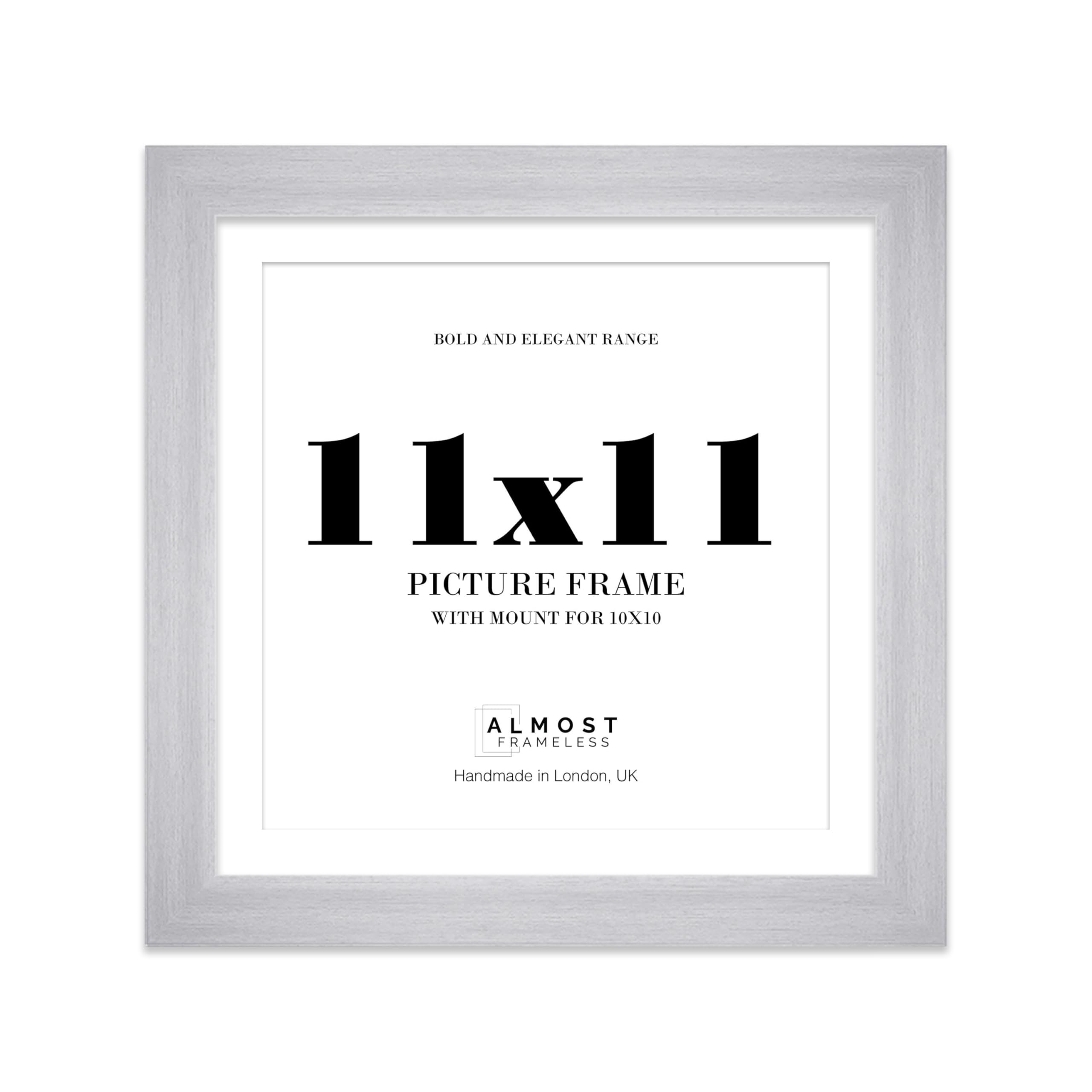 11x11 Silver Square Frame With Mount for 10x10 Pictures 28mm Edge Frame Display with Wall Hooks and Kickstand, 1 Pack