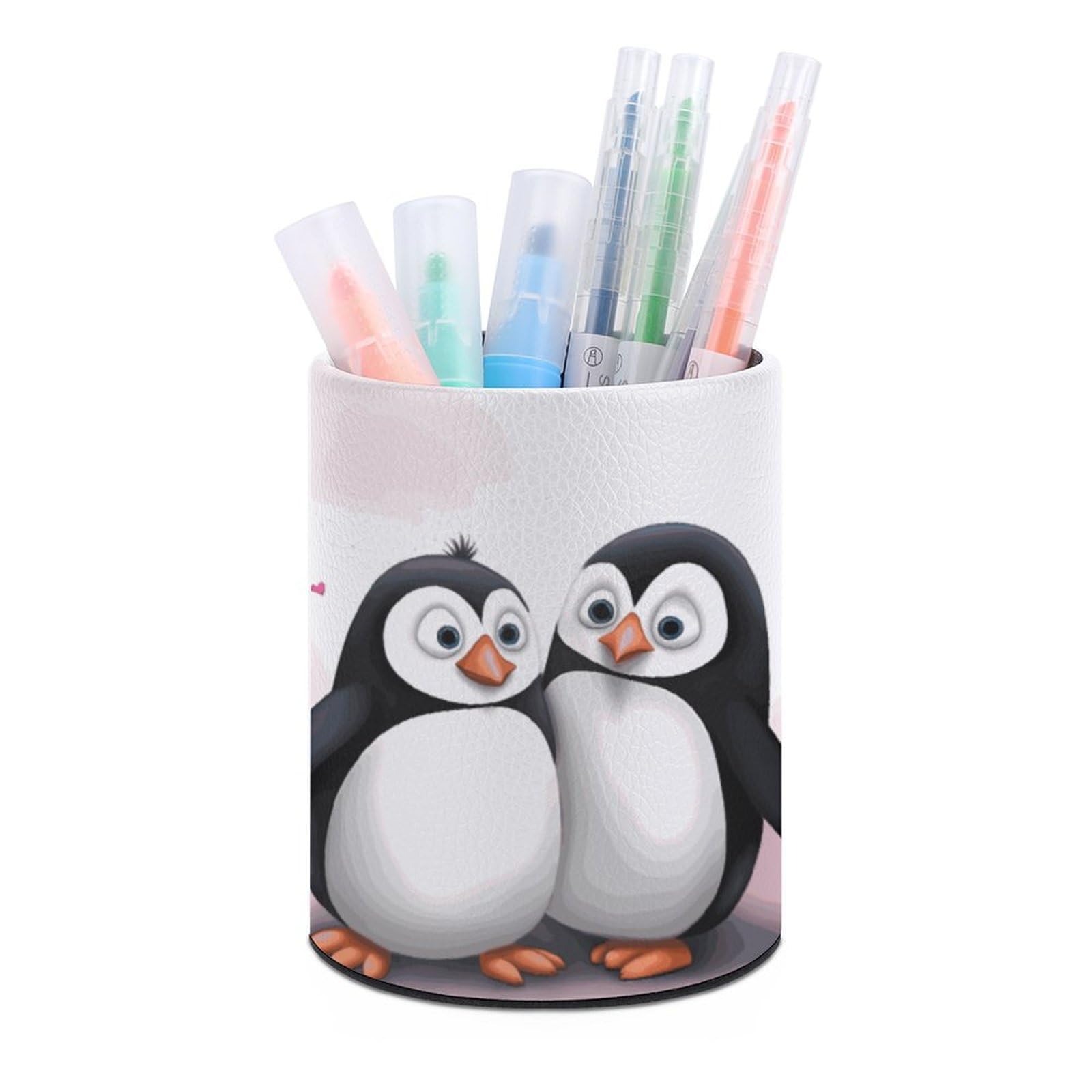 JTREHY Round Pen Holder,I Love Penguins Printed Makeup Brush Storage Box for Home Office Dressing Table