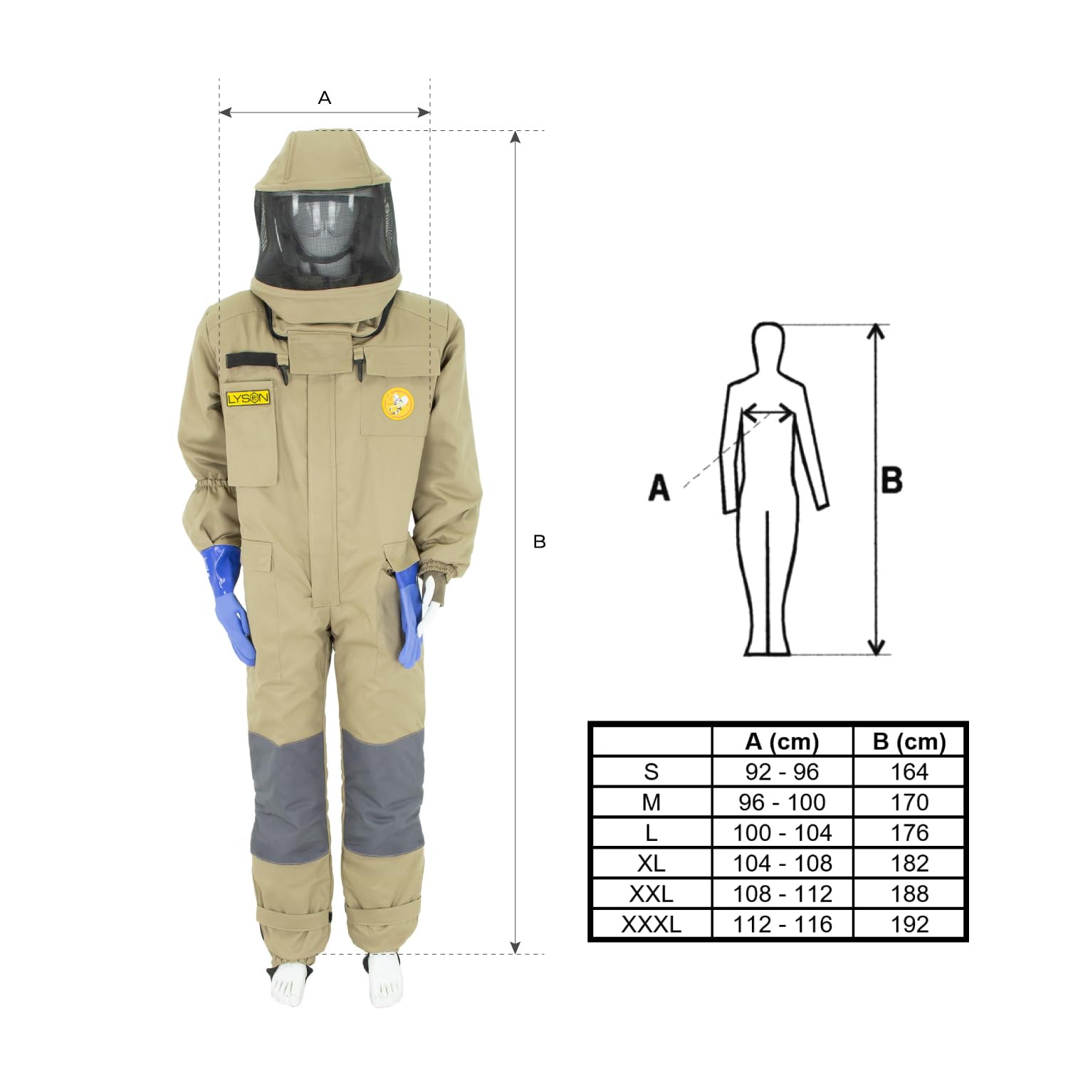LYSON | Combinaison de Protection pour l'Élimination des Guêpes et Frelons | Set avec Casque, Écran Facial et Gants | Certifié | Contre le Frelon Asiatique | Taille XXL