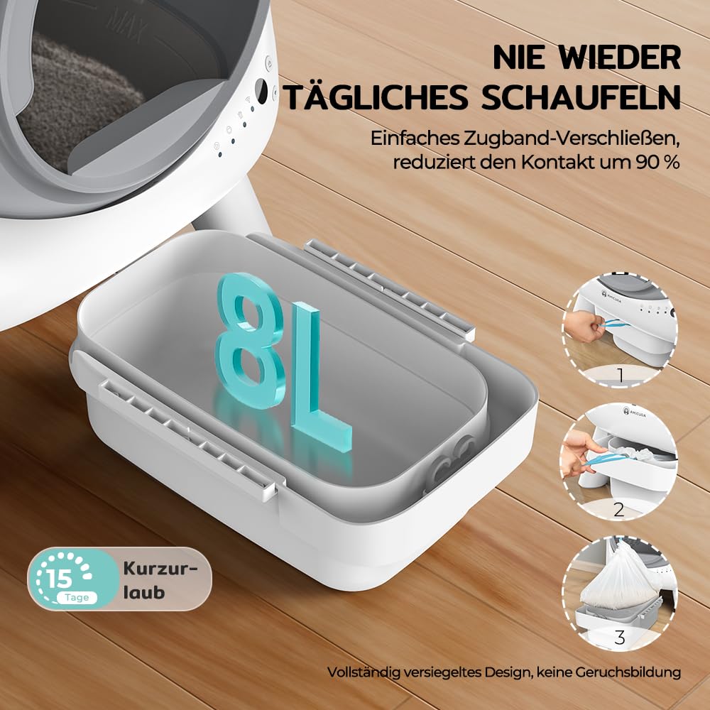 Redkey X1 Selbstreinigende Katzentoilette, 95L Elektrische Automatische Katzentoilette, Geruchsbeseitigung, App-Steuerung, Große Fassungsvermögen, für alle Streuarten, Ideal für Mehrere Katzen (Weiß)