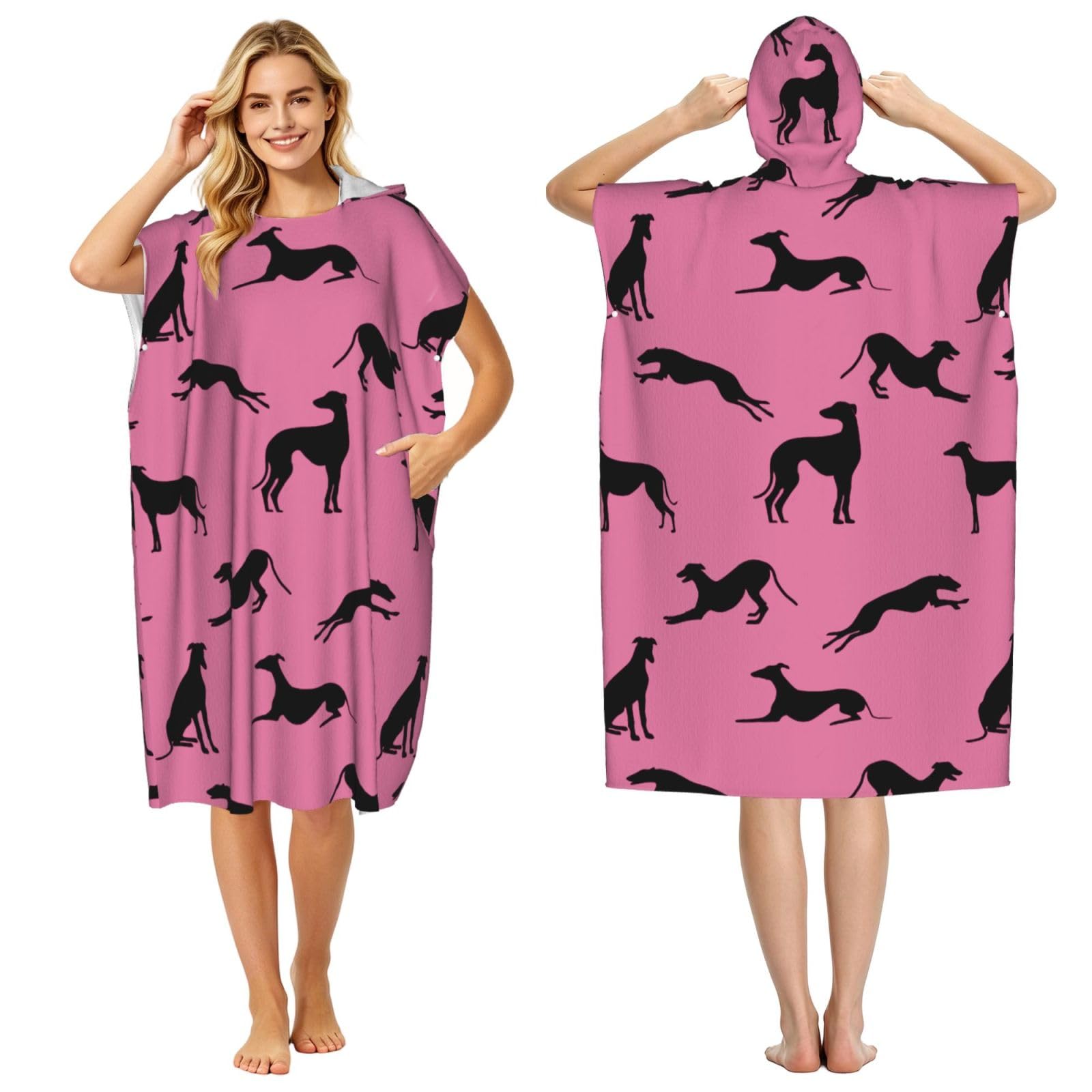 Poadnly Greyt Greyhound Silhouettes Eda, Adult Hooded Beach Towel 90 x 110 cm,Changing Bath Robe, Surf Poncho Towel For Women Men