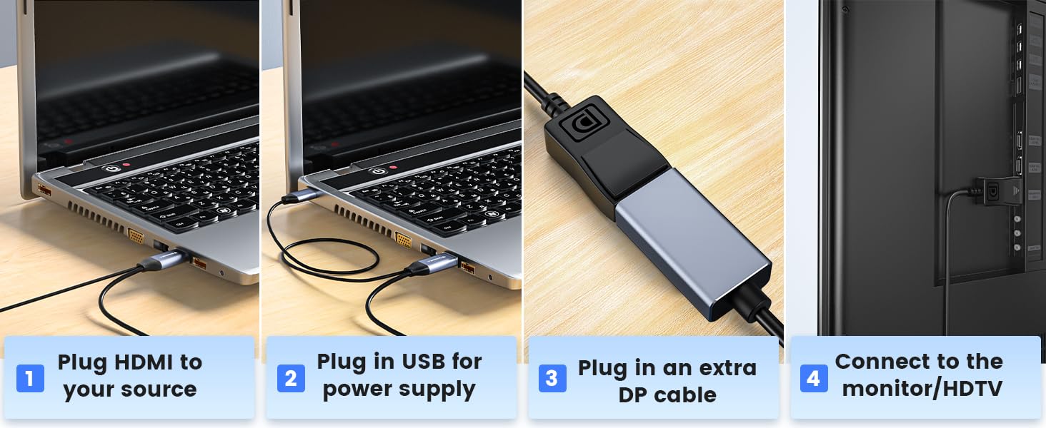 FOINNEX Adattatore HDMI A DisplayPort 4K 60Hz | Convertitore Con USB Per PC, Xbox, PS4 Su Monitor - Foto 9