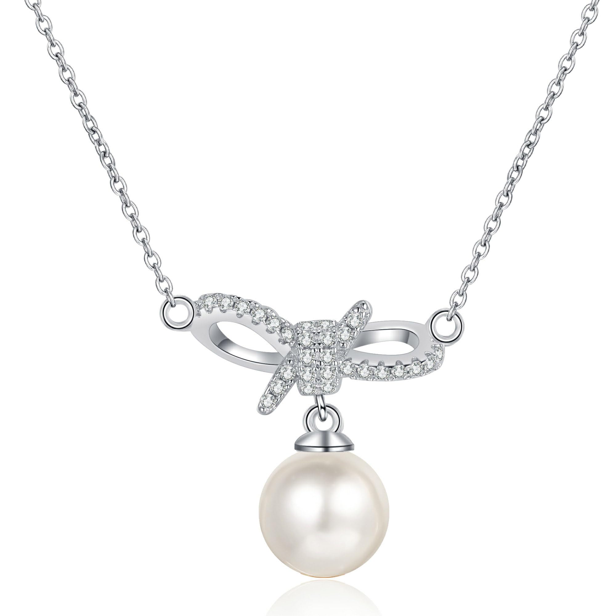 Collier nœud papillon anti-ternissement argent et perle véritable