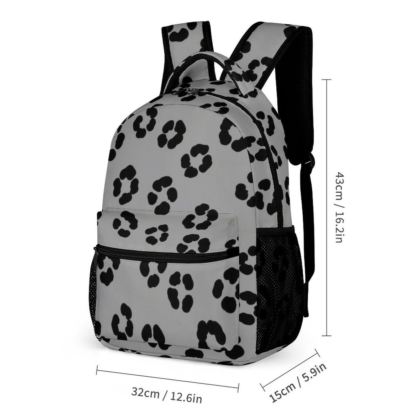 Ensemble sac à dos avec boîte à lunch et trousse de maquillage, idéal pour les voyages (gris foncé, noir, motif léopard).