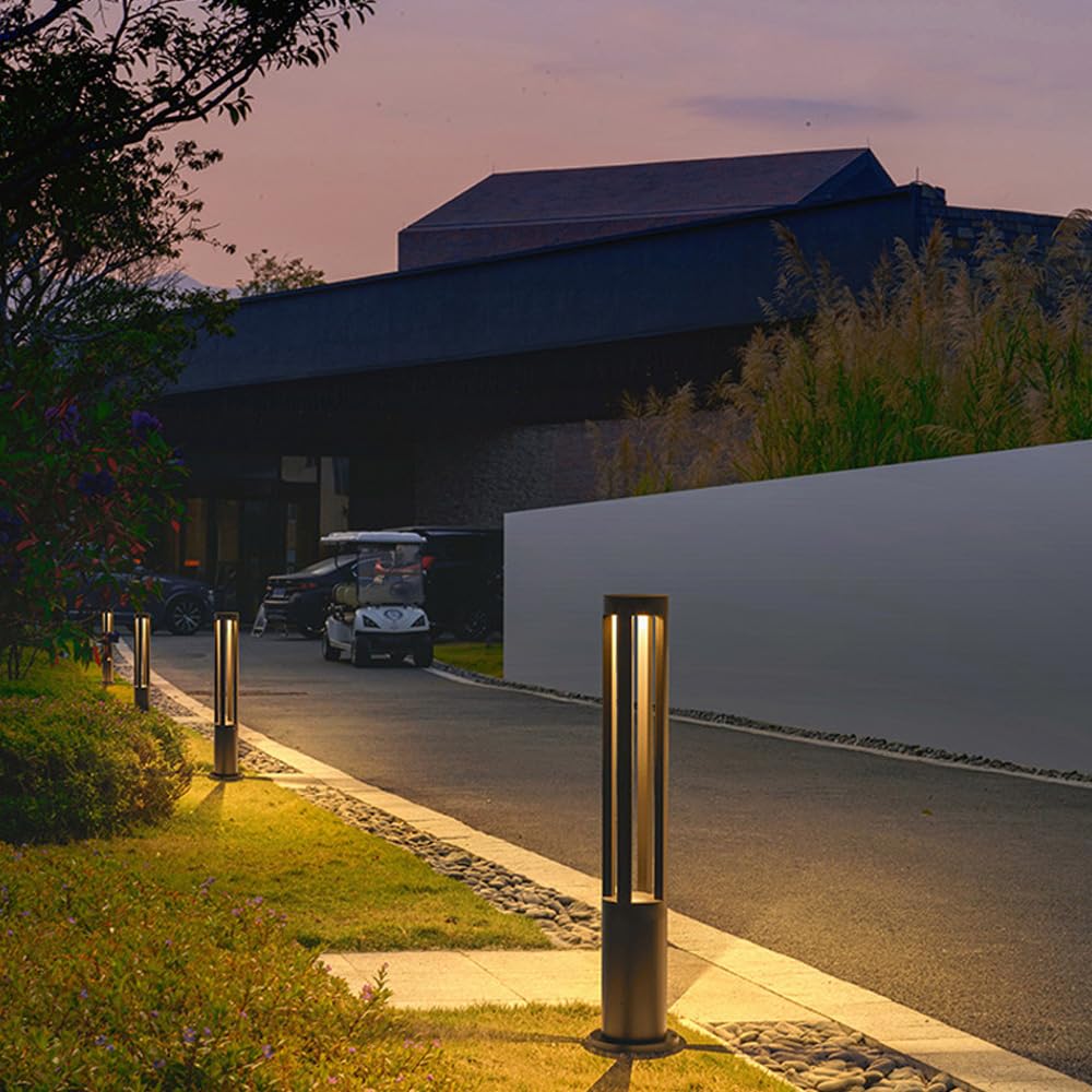 Iluminación de camino moderna Luz de camino de paisaje cilíndrica LED Luz de paisaje impermeable al aire libre negra Lámpara de pie exterior de aluminio a prueba de herrumbre para decoración de patio