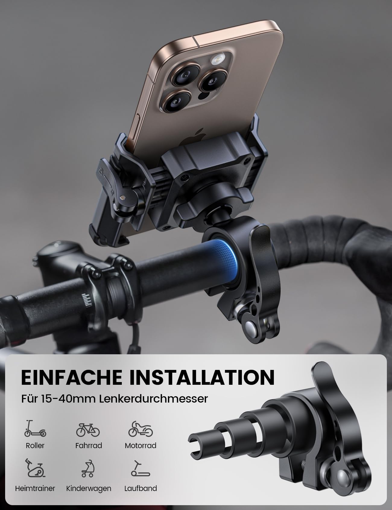 Lamicall Fahrrad Handyhalterung, Motorrad Handyhalter - [Gut für Videoaufnahmen] 360° Drehbare Handy Fahrradhalterung, Universal Handy Halterung Fahrradlenker für iPhone 17 16 15, Samsung, Smartphone