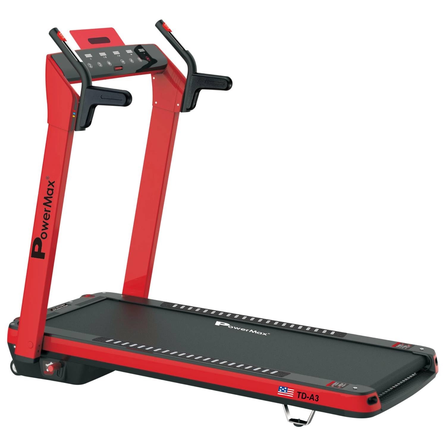 PowerMax Fitness UrbanTrek™ TD-A3 (5.0HP Peak) Motorized Foldable Treadmill for Home use | Auto Incline Treadmill | 135° Edge Display | Max User 120kg | TopSpeed 14kmph | Pulse Sensor Exercise Machine