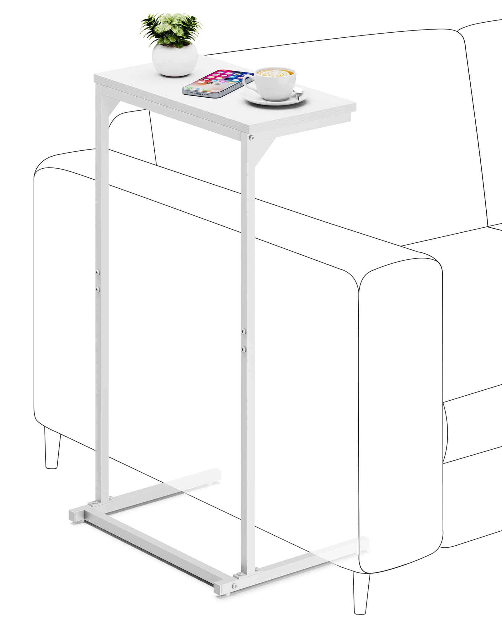 TUTOTAK Table d'appoint en forme de C, petite table haute 73 cm, table basse, salon, chambre à coucher, blanc TB01BW071EU