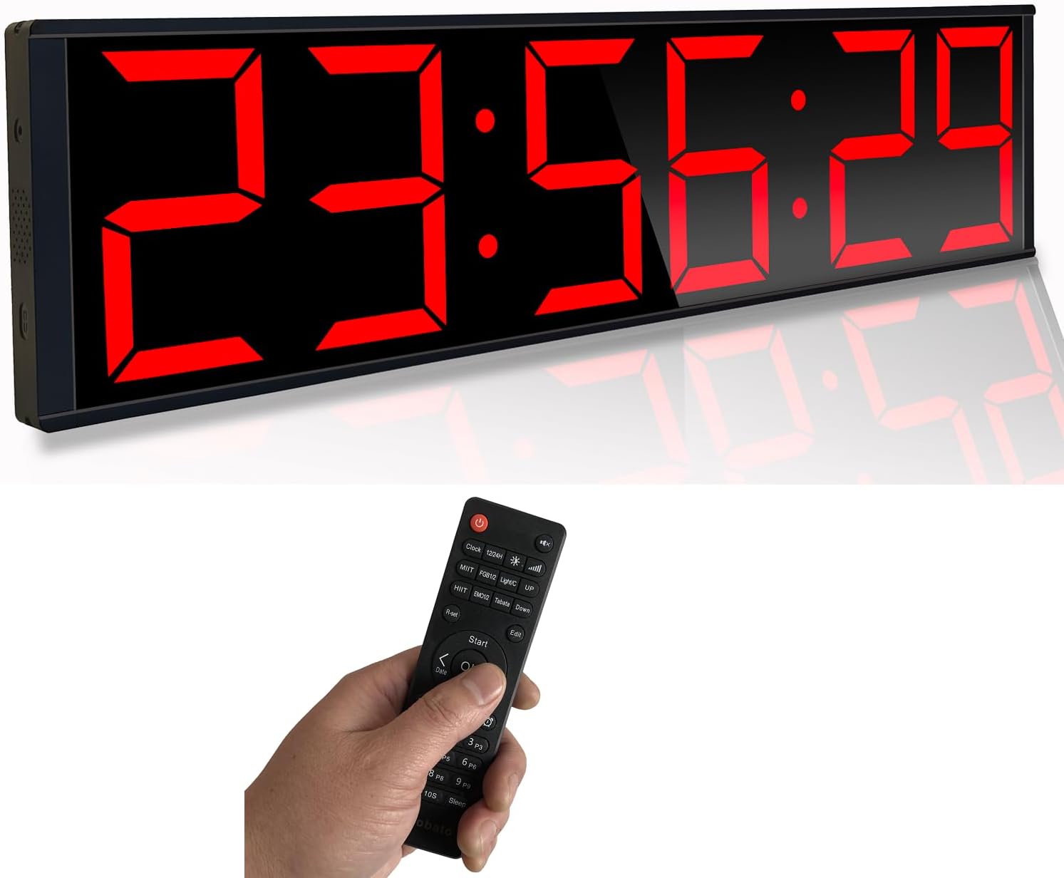 26'' Huge Digital Wall Clock, Home Gym Interval Workout Timer Clock, with Seconds Countdown/up, Stopwatch, 8-Alarms, 7-Color Night Light for Tabata/HIIT/MIIT/EMOM/FGB/Boxing (Red)