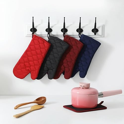 Miniatura 4 de Glynniss Guantes de horno resistentes al calor, 2 unidades de guantes de horno de silicona, superficies de agarre antideslizantes, guantes de cocina