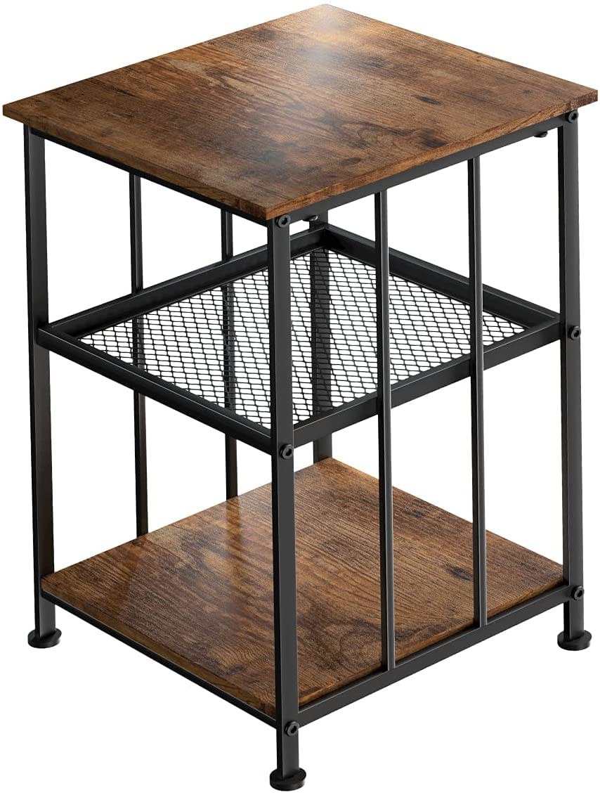 INDIAN DECOR 48302 Side Table 3 Tier End Table,Heavy Duty Square Beside Table with Vertical Metal Frame and Storage Shelf,Industrial Living Room Sofa Side Table Coffee Table Metal Frame-image-24