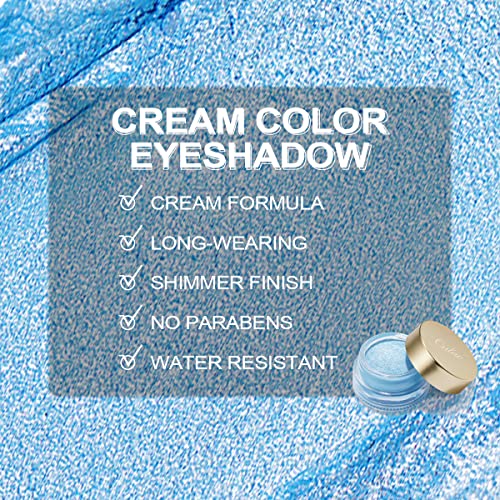 Oulac Blue Cream Eyeshadow Highly Pigmented Eye Shadow Waterproof & Long Lasting For Women With Moisturizing Smooth Formula. Multi-Use For Highlighter, Shimmer Glitter Eye Makeup. Large Capacity 0.42 Oz.(02) #TOP3