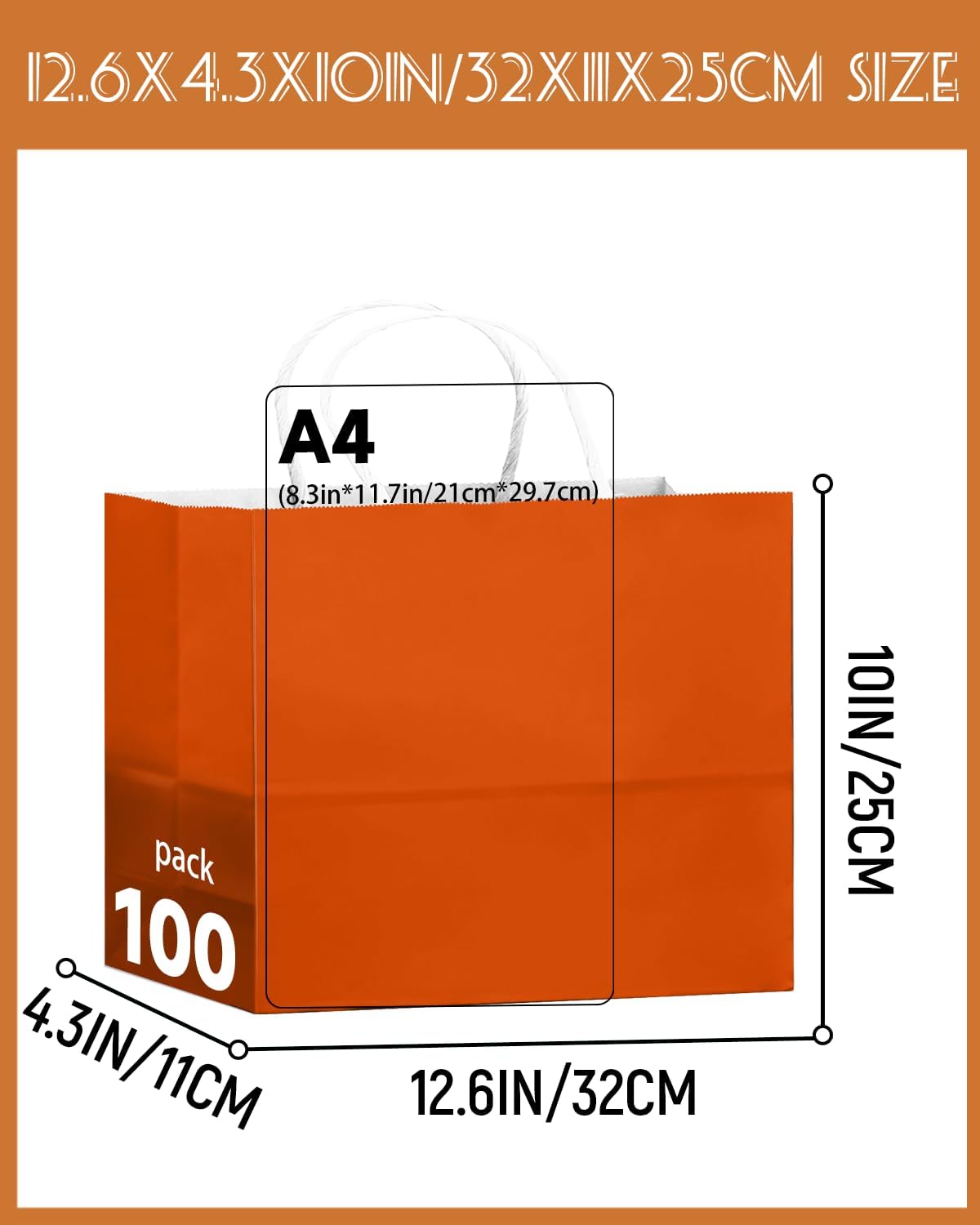 qiqee 100Pcs Paper Gift Bags with Handles - 12.6"x4.3"x10" Wide Large Party Favor Bags - 24 Solid Colors