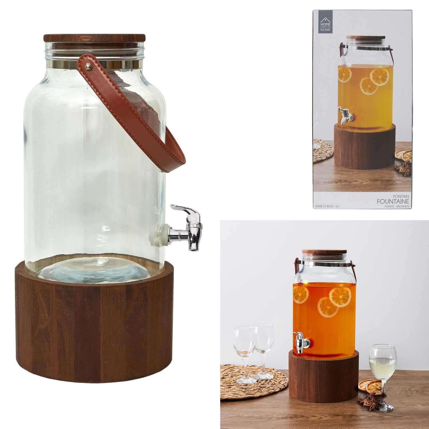 COOK CONCEPT Fontana per Bevande 6 Litri con Supporto in Legno e Manico