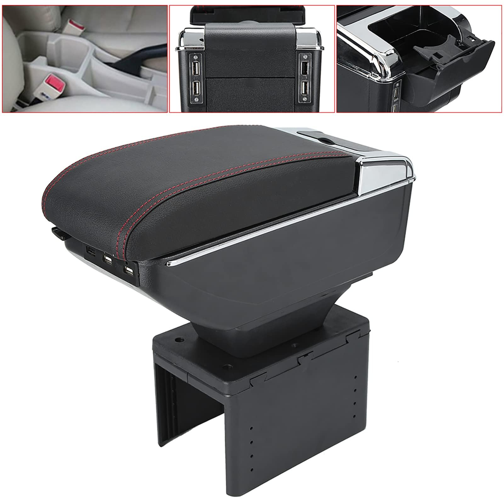 Reposabrazos Central Universal para Automóvil, Consola Central, Reposabrazos para Automóvil con Interfaz USB, Caja de Almacenamiento Ajustable para la Mayoría de Vehículos y