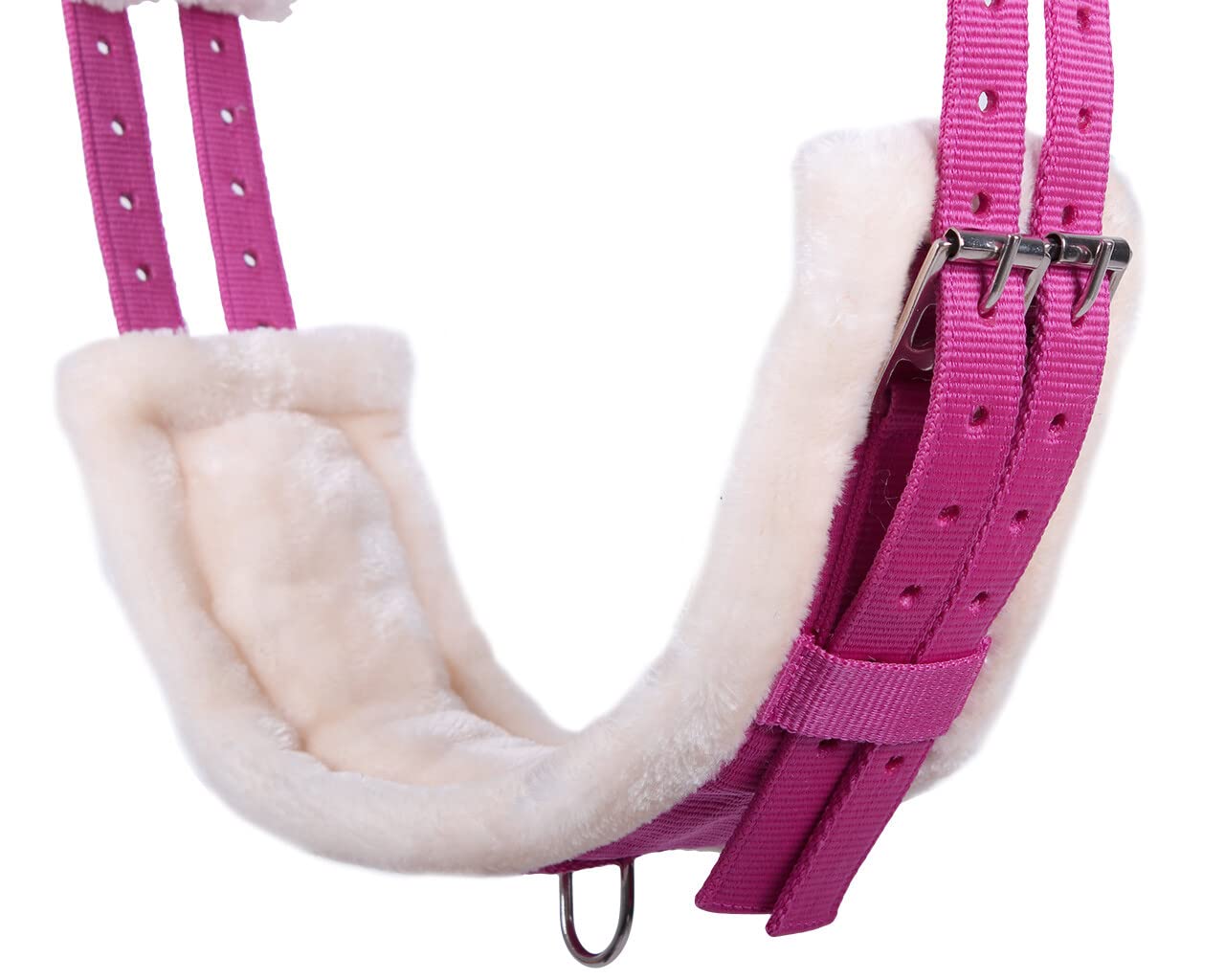 QHP Longiergurt Ontario einstellbar mit Ringen Kunstfell Fuchsia