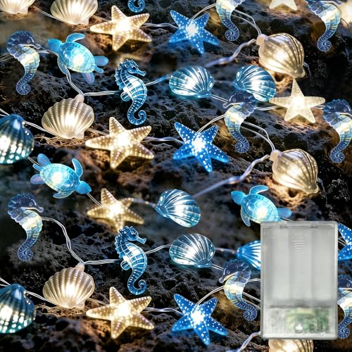 Lichterkette Meerestiere, 3M 30LED Maritime Lichterketten, Blau LED Lichterkette, Sommer...
