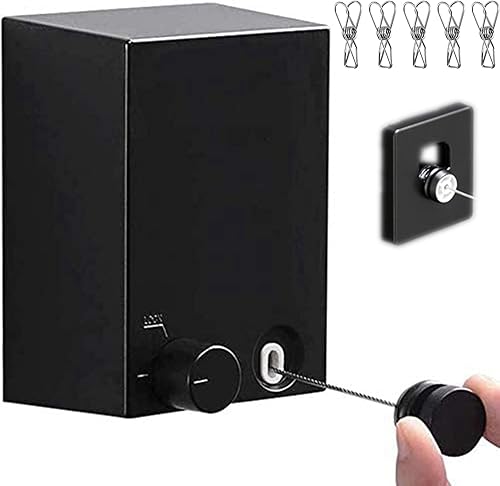 ABHILWY Tendedero retráctil que se retrae al aire libre e interior, cuerda de secado ajustable de acero inoxidable resistente con estuche ABS +