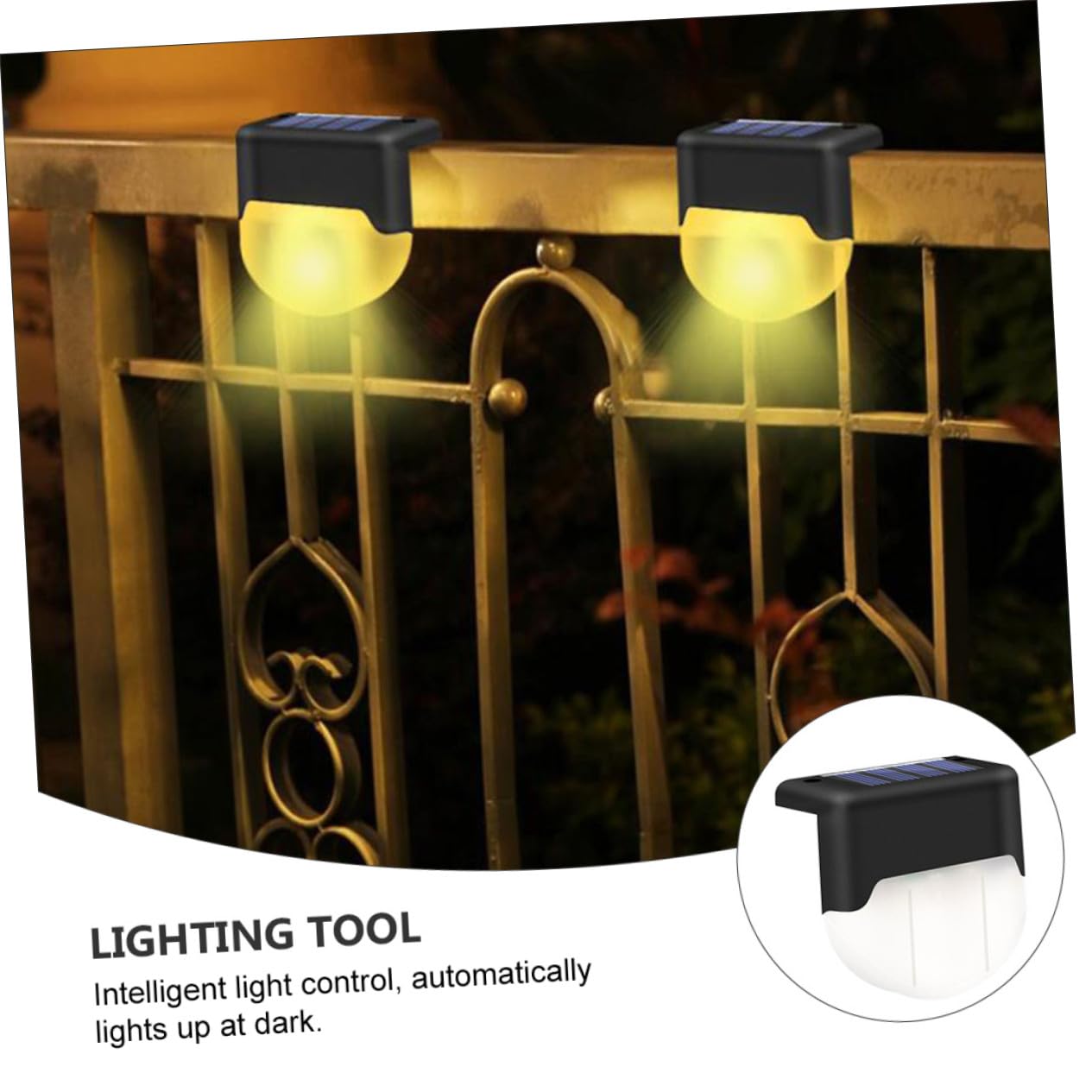 Lampada Solare per Gradini LED da Esterno Ip55 4 Pezzi Nero | Abs, Controllo Luce Intelligente, Illuminazione Decorativa Notturna, Batteria 1, 2v 1000ma e Pannello 2v 80ma