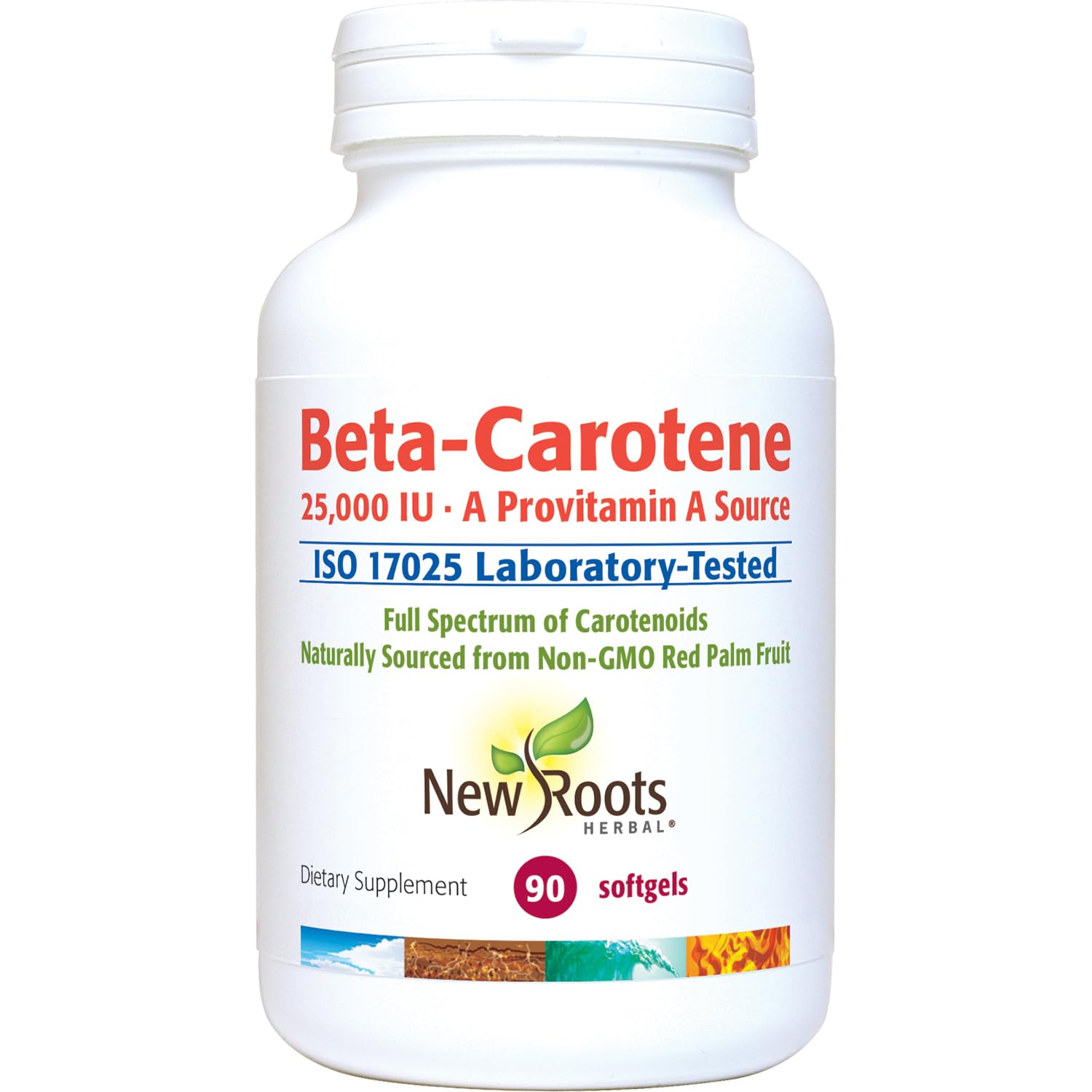 NEW ROOTS HERBAL Beta-Carotene 25,000 IU Supplements | Provitamin A | 90 Softgels | Full Spectrum Carotenoids | Naturally Sourced from Non-GMO Red Palm Fruit + Organic Flax Seed Oil