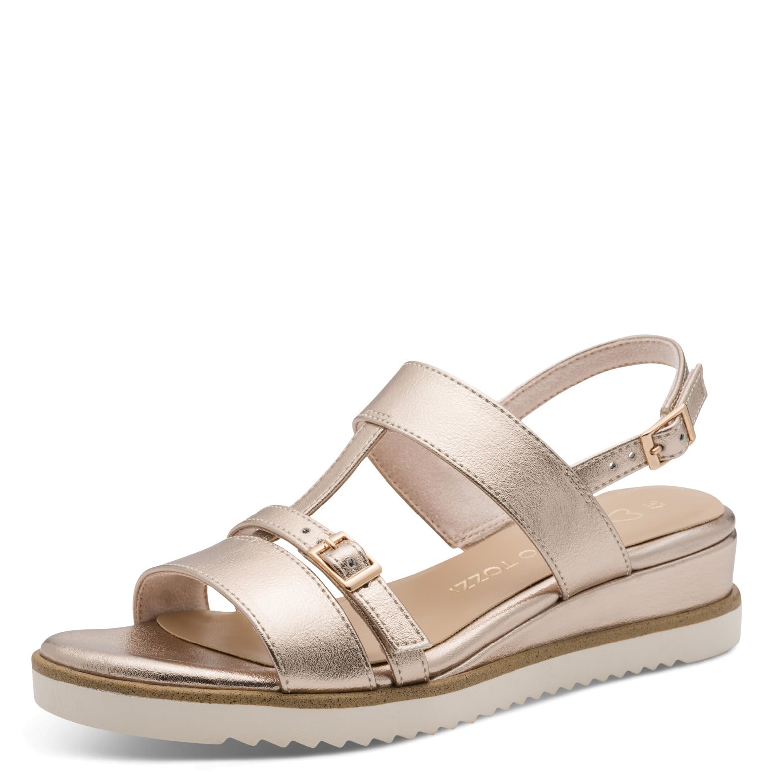 MARCO TOZZI women's sandal soft Feel Me footbed vegan soft lining modern, metallic (PLATINUM), 8.5 UK