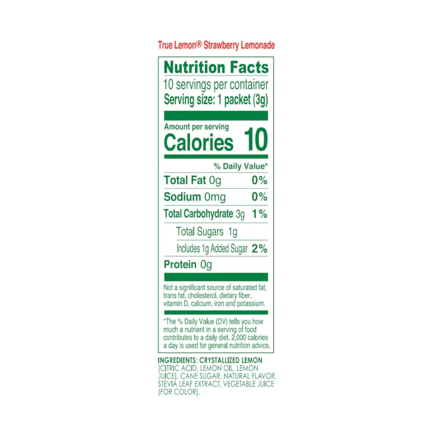 True Lemon Strawberry Lemonade 10ct (Pack of 12) - Drink Mix - No Artificial Sweeteners, Low Calorie - Powdered Drink Mixes & Flavors - Water Flavor Packets & Water Enhancer with Stevia