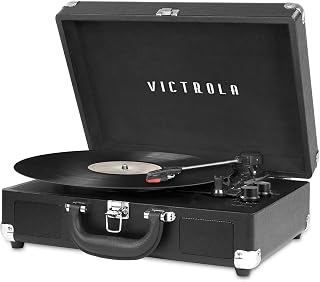 Victrola Journey Bluetooth Suitcase Record Player - 3-Speed Portable Vinyl Turntable with Built-in Speakers, RCA & Headphone Jack (Black)