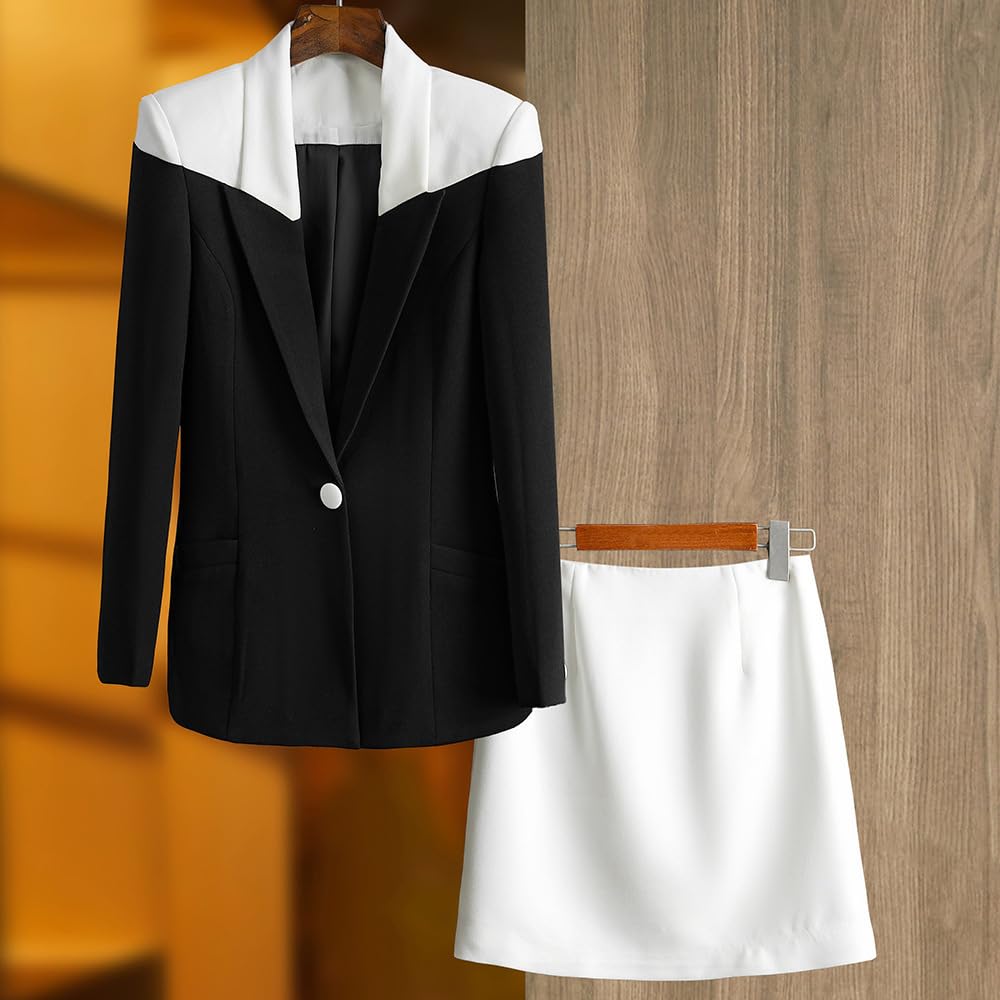 Donna 2-Piece Suit Partita di Colore Giacca e Mini Gonna Un Pulsante Smoking Cosplay Banchetto