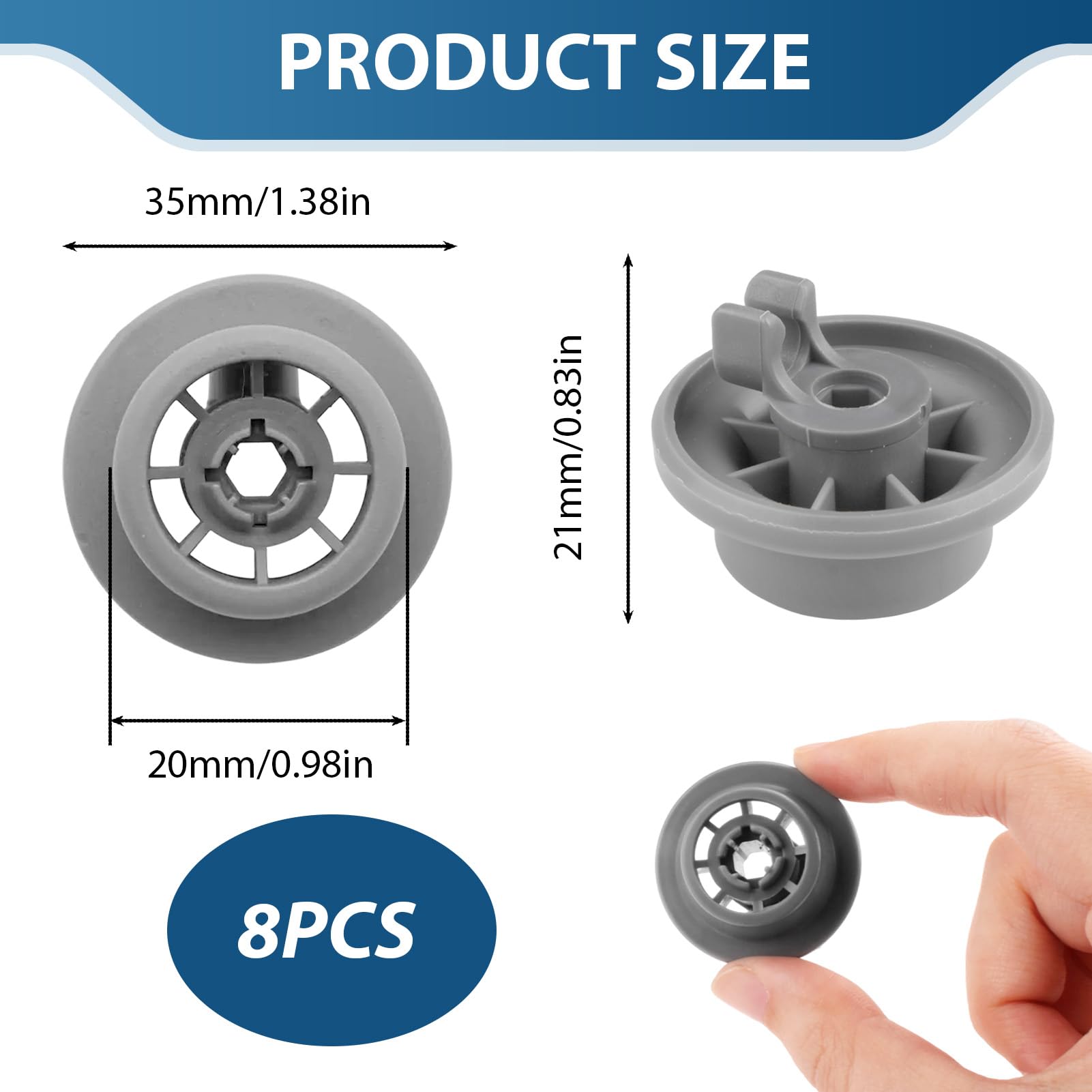 Ruedas para lavavajillas compatibles con Bosch, juego de 8 ruedas para lavavajillas, ruedas y ruedas de repuesto universales compatibles con Bosch Siemens Neff Beko — view 2