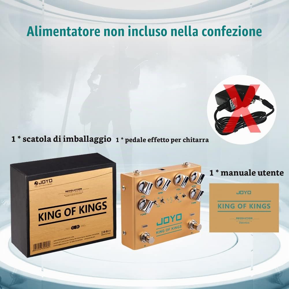 JOYO Dual Crunch Pedale effetto Overdrive con circuito analogico puro con ritaglio indipendente per chitarra elettrica - True Bypass (King of Kings R-20)