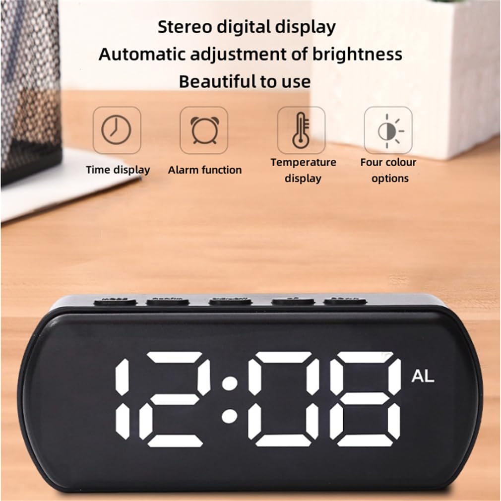 Zegar biurkowy LED i lustrzany, duży wyświetlacz, cyfrowy budzik z dużym wyświetlaczem, cyfrowy wyświetlacz stereo i jasność, automatyczna regulacja, do sypialni