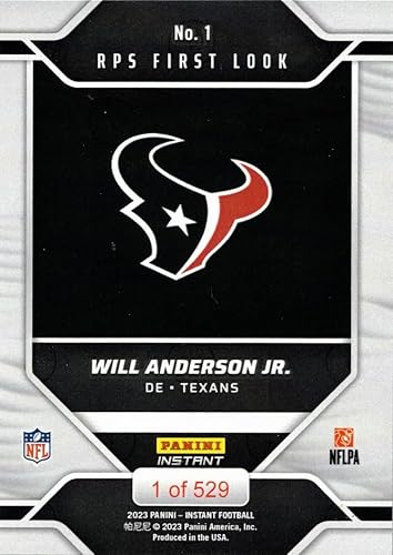 Miniatura 2 de 2023 Panini Instant Football #1 Will Anderson Jr. Rookie Card Texans - Only 529 made!