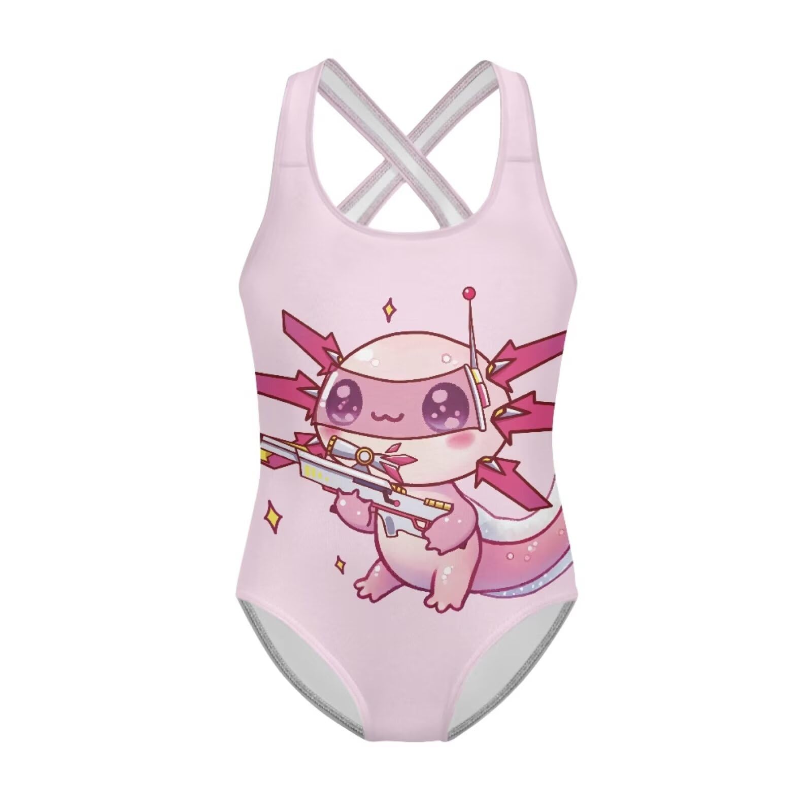 Girls One Piece Swimsuits Axolotl Cross Back Swimwear Beach Summer Quick Dry Beach Bathing Suit