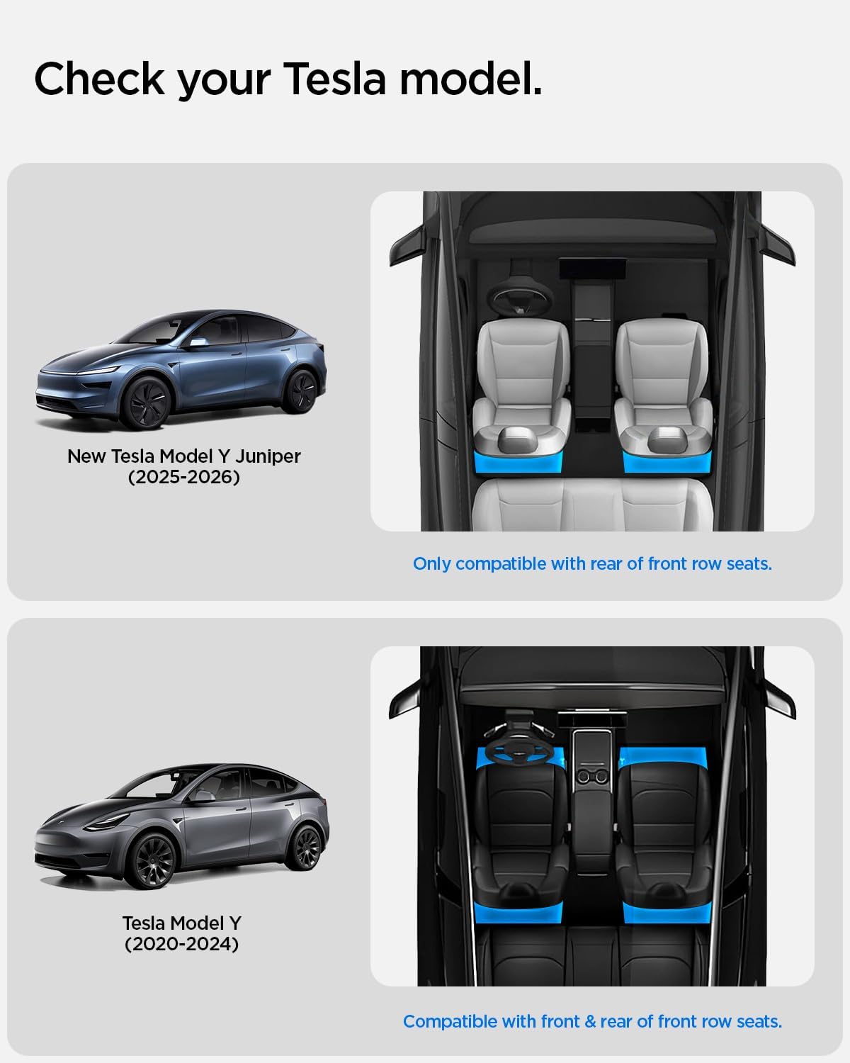 Spigen Under Seat Storage Box Organizer for All Tesla Model Y (2020-2026) [Model Y 2025/26 Juniper: Only rear of front row seats]
