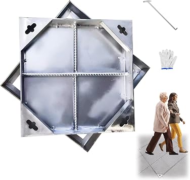 FQMYLTYN Stainless Steel Manhole Cover & Frame, Invisible Recessed Septic Tank Lid with Base, Square Sewage Basin Cover, for Outdoor and Indoor, Yard, Driveway, Pavement30x30x5cm