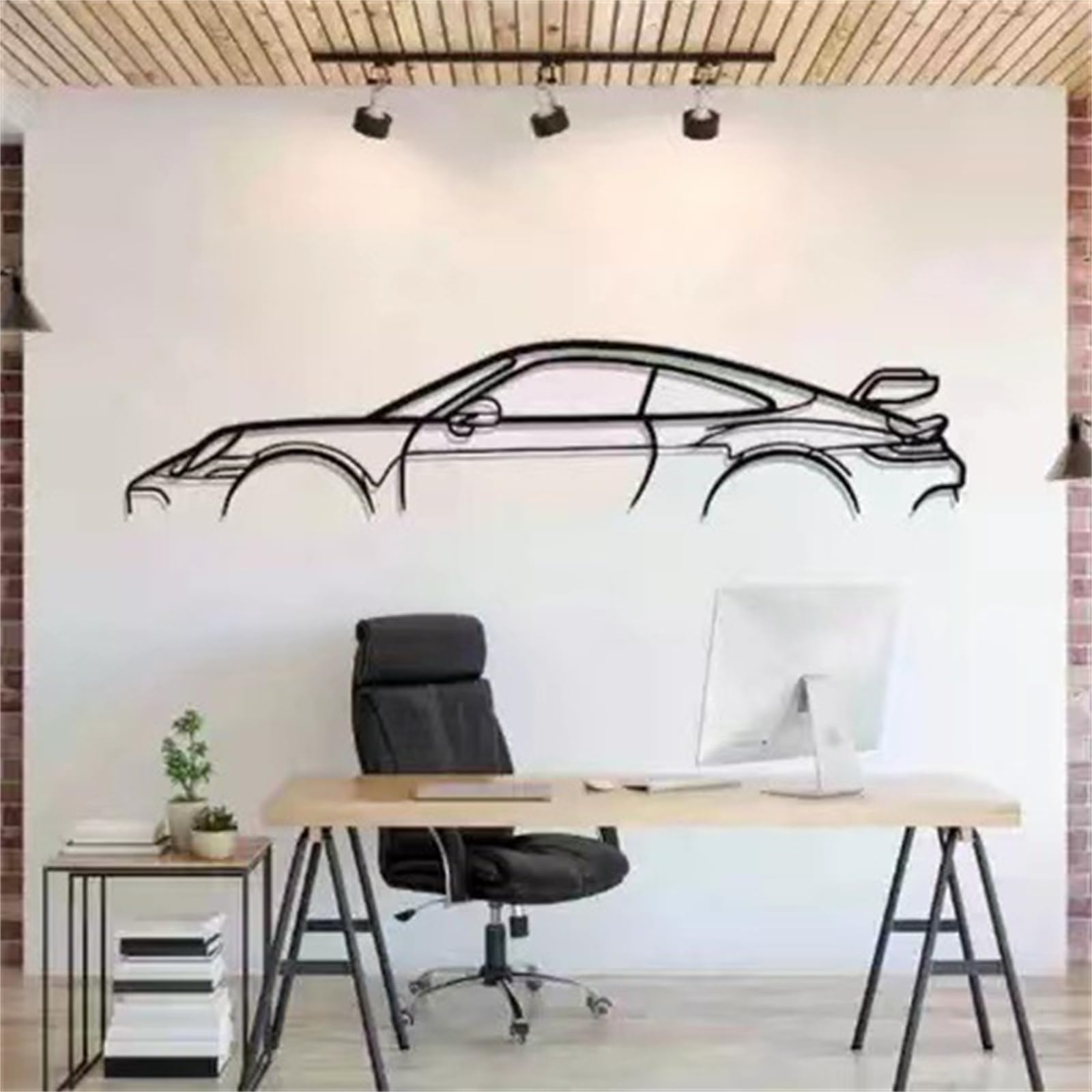 champracer Decoración de pared de metal 3D para coche, 50 x 20 cm, decoración de coche de metal, color negro, gran patrón de coche, decoración de pared para el hogar, salón, dormitorio