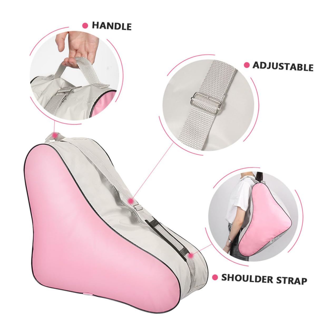 Kisangel Borsa Pattini Rotelle a Mano Triangolare Rosa 2 Pezzi | Pattini da Ghiaccio e Roller, Formato Pratico, Adatta a Molte Occasioni, Design Compatto
