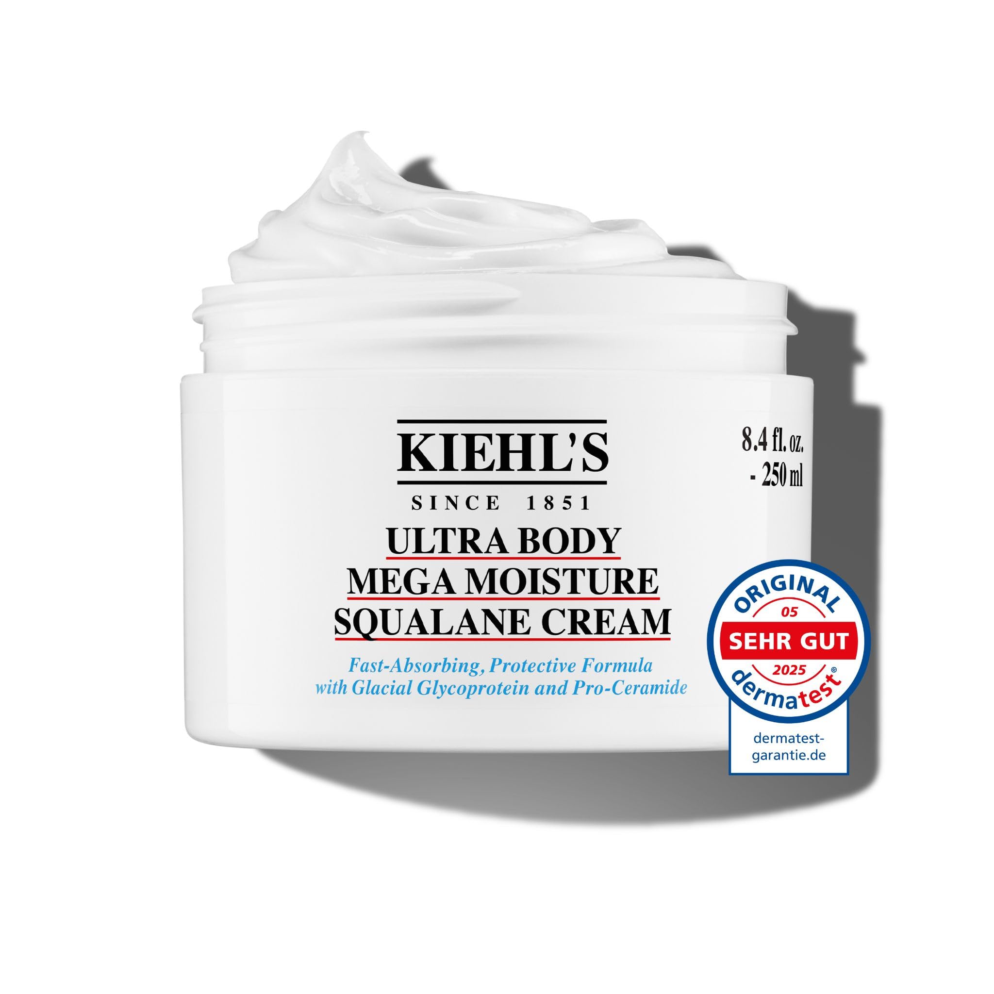 KIEHL’S Ultra Body Mega Moisture Squalane Creme, 250 ml, intensiv feuchtigkeitssspendende Bodylotion für empfindliche, trockene Haut, 72h Feuchtigkeitsversorgung, mit Squalan und Pro-Ceramiden