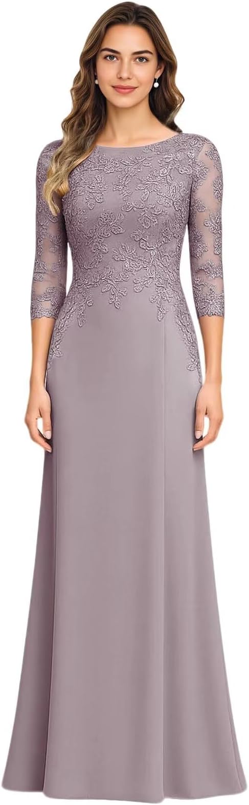 Mother of The Bride Dresses Long Evening Formal Dresses for Wedding Guest Groom Gowns Lace Applique with 3/4 Sleeve