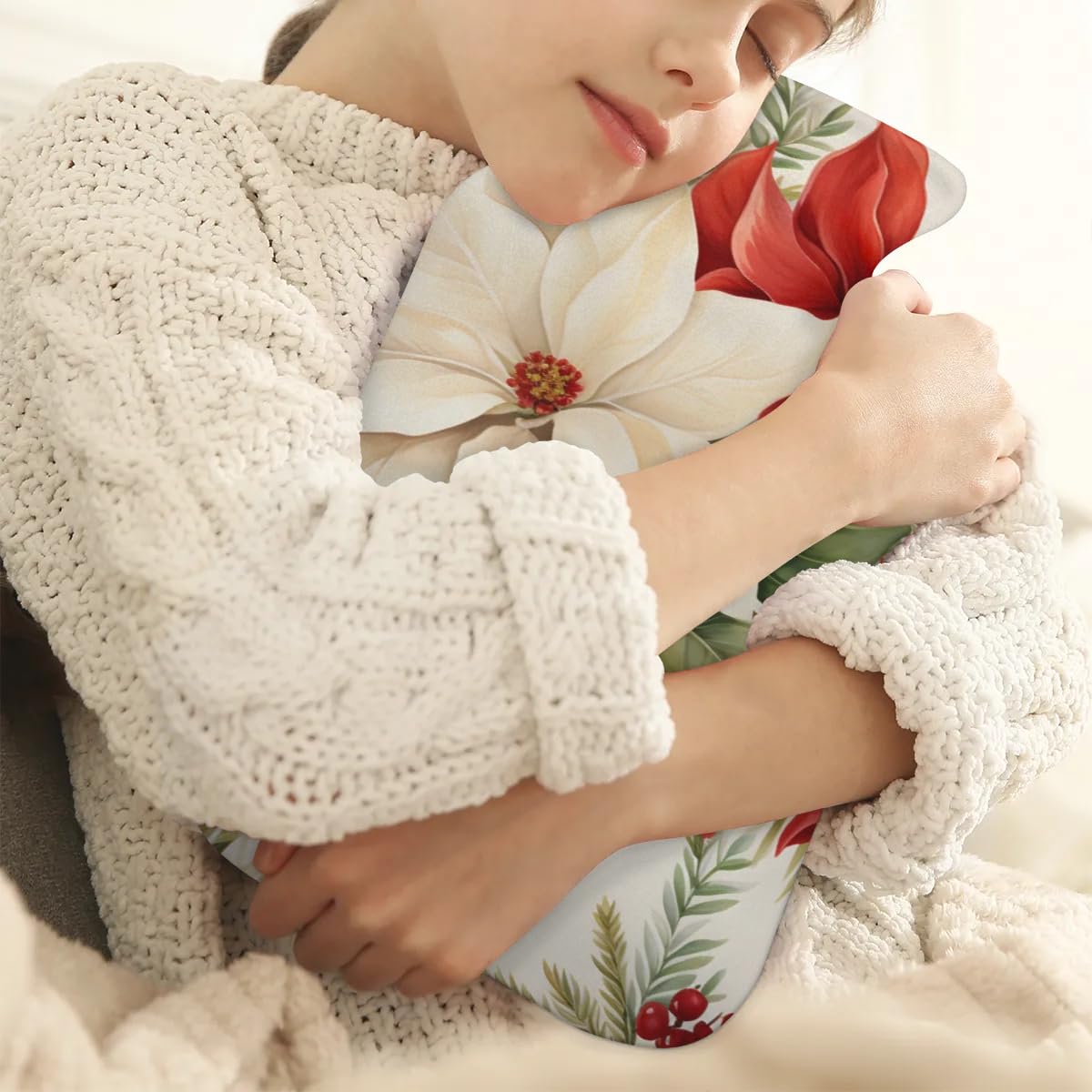 Hot Water Bottle with Soft Cover,2L Colorful Flowers Hot Water Bag for Hot and Cold Compress, Hand Feet Warmer, Holly Berry Flowers Rubber Hot or Cold Water Bottle Halloween Christmas Decorations