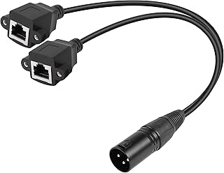 GELRHONR 3 Pin XLR to Dual RJ45 Cable,XLR Male to 2 RJ45 Female DMX Cat5 Ethernet Adapter Converter DMX Cable, for DMX-CON Controller Series,Stage and Recording Studio- 30cm/1Ft