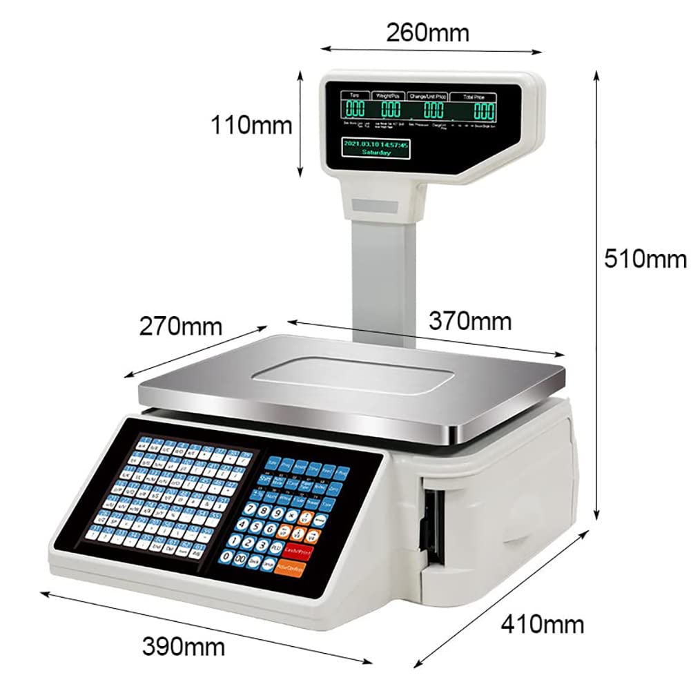 Digitale Etikettendruckwaage mit Dual-Display, 63 Tastenkombinationen, kommerzielle Registrierkasse für Supermarkt, Einzelhandelsgeschäft, Lager