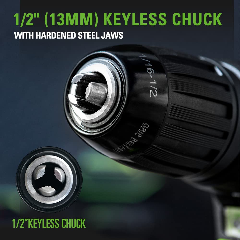Greenworks Trapano avvitatore a batteria da 24 V, 35 Nm, motore senza spazzole, 18 livelli di coppia, mandrino da 13 mm, cambio a 2 marce, batteria da 2 Ah e caricatore, valigetta