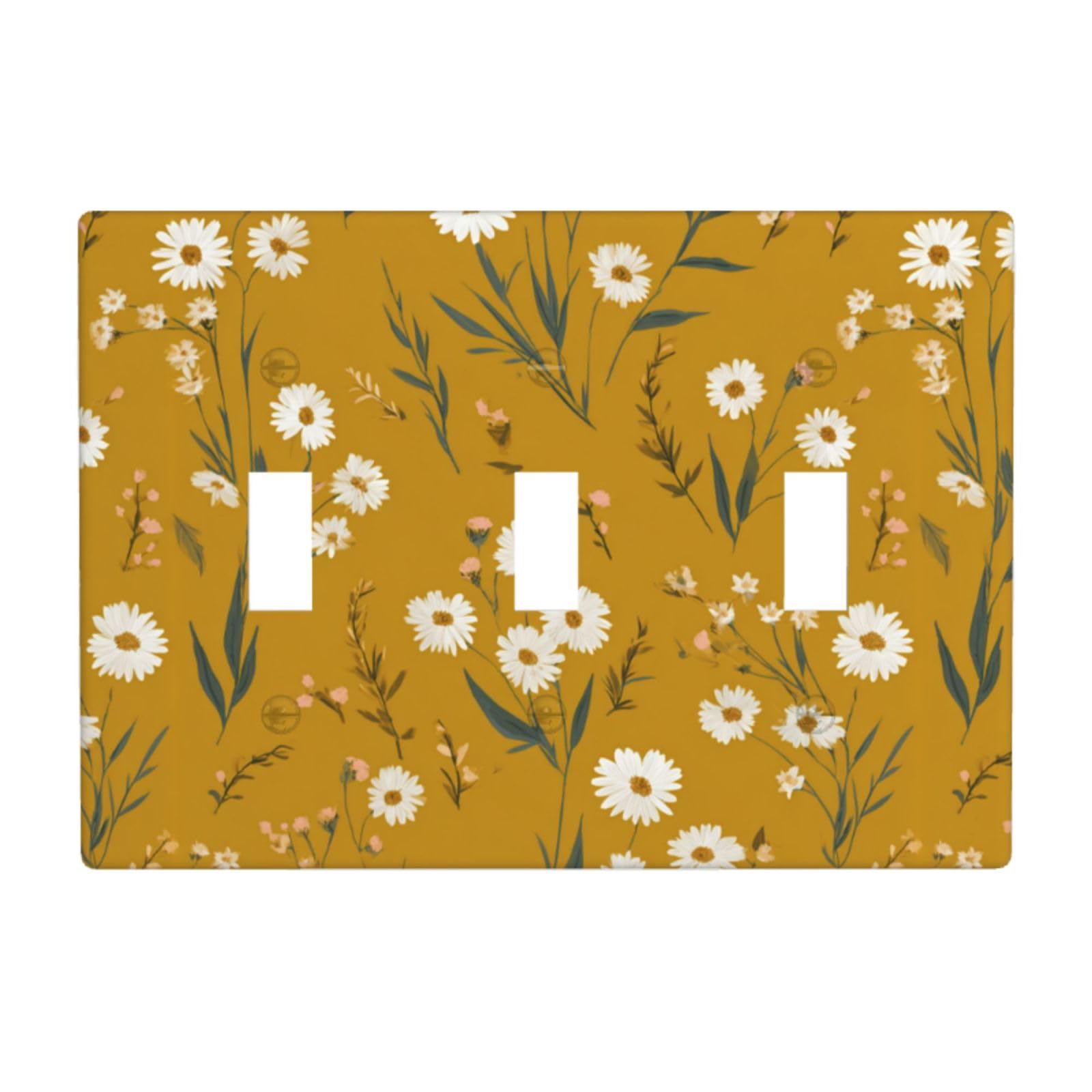 Woshuwo White Cream Daisy Florals And Greenery Light Switch Covers 3 Gang Triple Toggle Wall Plate Switchplate Electrical Faceplate For Bathroom Kitchen Bedroom Decor