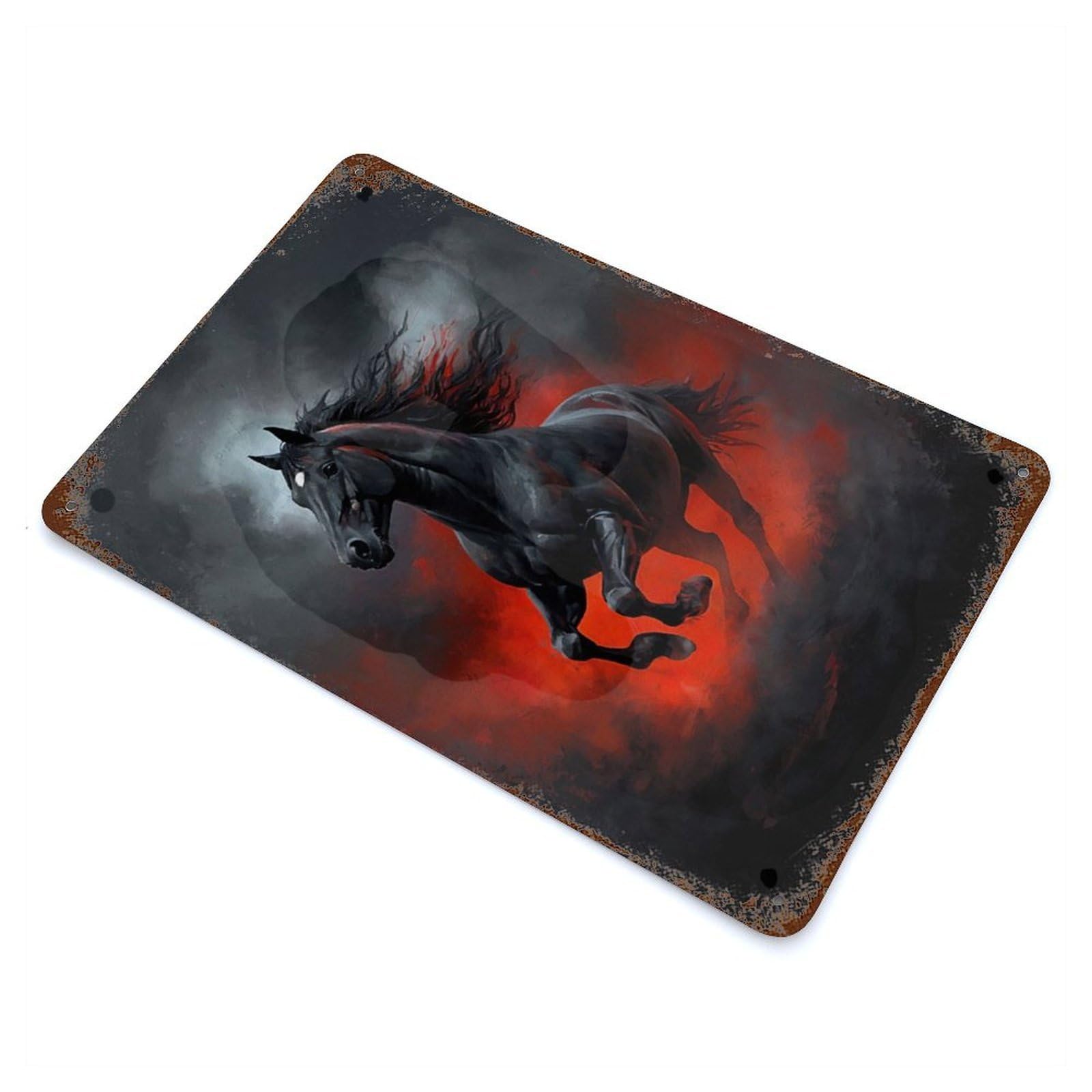 Vintage Rust Metal Sign Black Stallion 11.8"x7.9", Decorative Metal Wall Art for Basement, Hobby Room And Garage Decor
