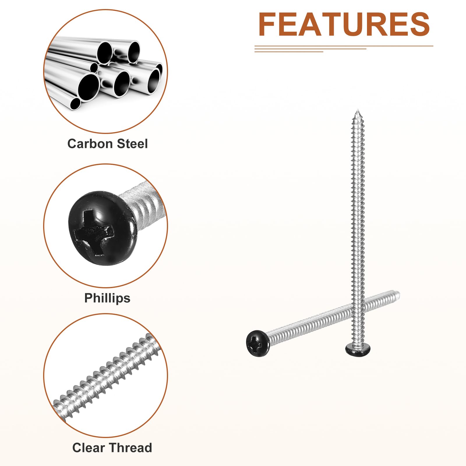 DTGN #8x3" Black Pan Head Phillips Sheet Metal Screw - 10Pack - 304 Stainless Steel Self-tapping Screw Wood Screws - Image 4