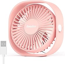 EasyAcc USB Ventilator, Mini Ventilator, Leise USB Tischventilator mit 2 Jahre Garantie, Starker Exquisit Lüfter und 3 Geschwindigkeiten, 360 Grad Drehung Desk Fan für Schreibtisch,Zuhause,Büro - Rosa
