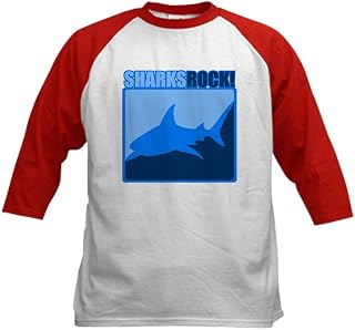 CafePress - Sharks Rock! #2 Kids Baseball Jersey - Kids Cotton Baseball Jersey, 3/4 Raglan Sleeve Shirt Red/White