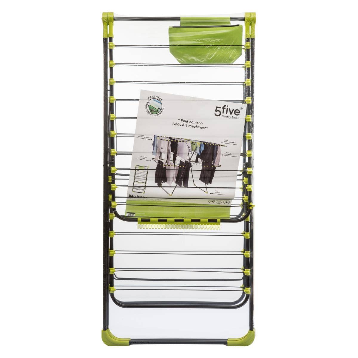5 five simply smart 5five - Étendoir à Linge Pliant Pont Mojave - Séchoir 31 Mètres, L 160 x H 125 cm en Acier, Panier Inclus - pour Intérieur, Buanderie