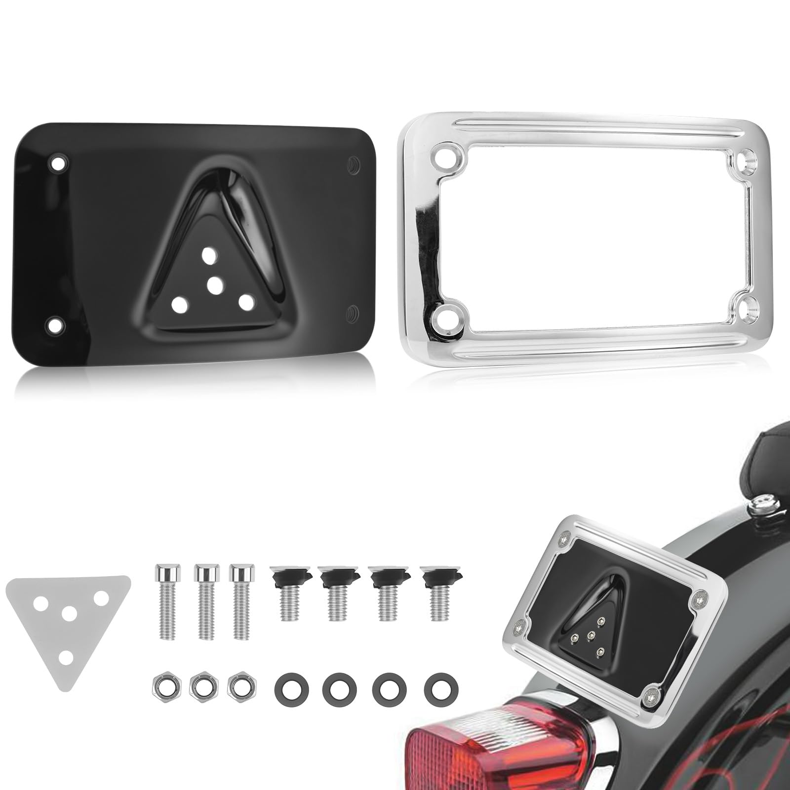 Riloer Uchwyt tablicy rejestracyjnej, 3-otworowy, zakrzywiony zestaw uchwytów tablicy rejestracyjnej, kompatybilny z Harley Dyna Sportster 1200 883, chrom